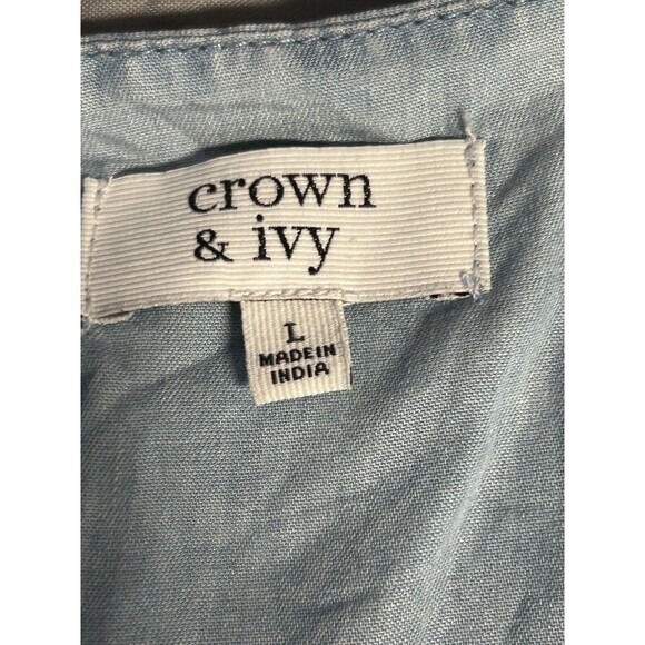 CROWN & IVY Blue Jean Dress Size Large L Embroidered Sleeveless Boho … - Picture 7 of 8